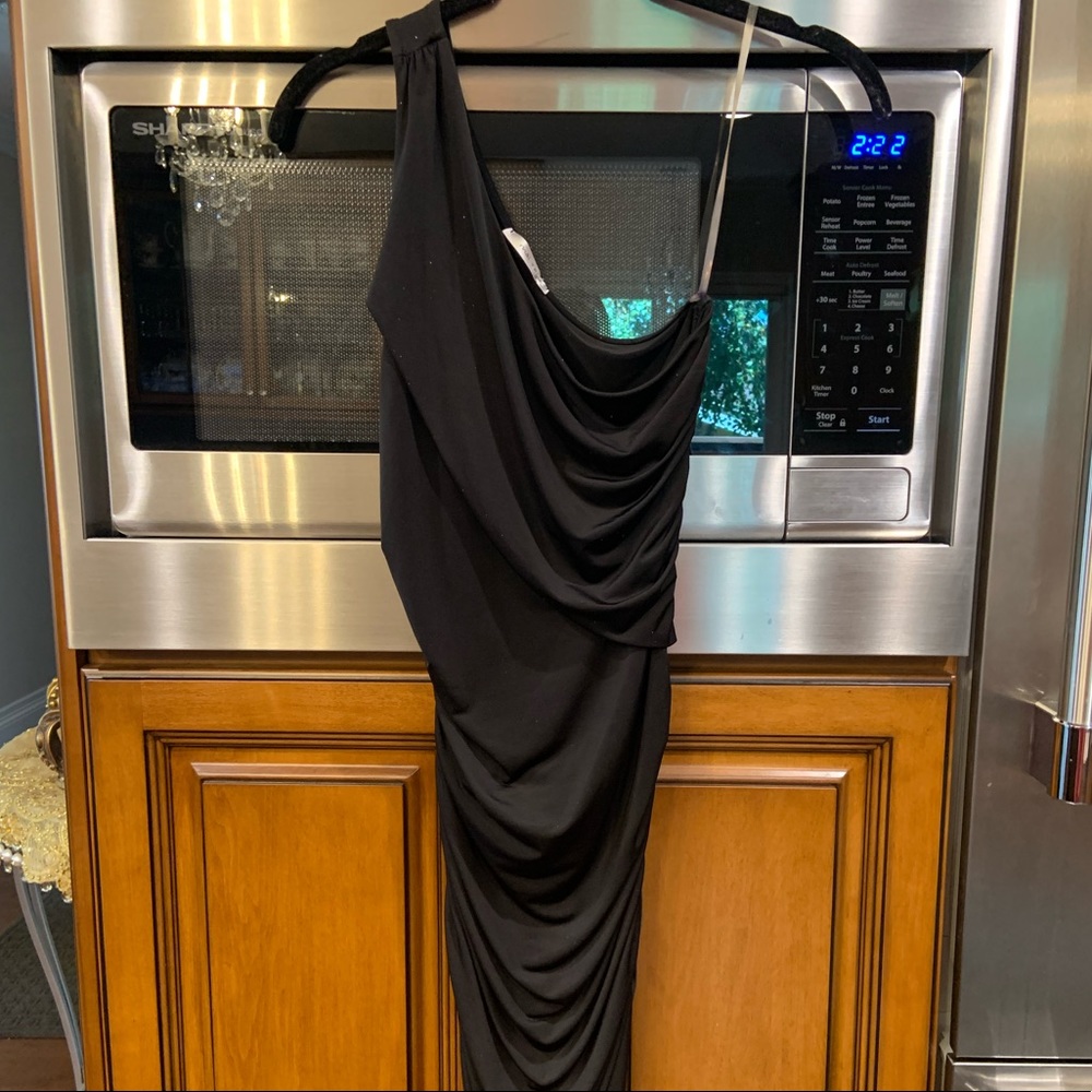 One Off The Shoulder Ruching Black Dress